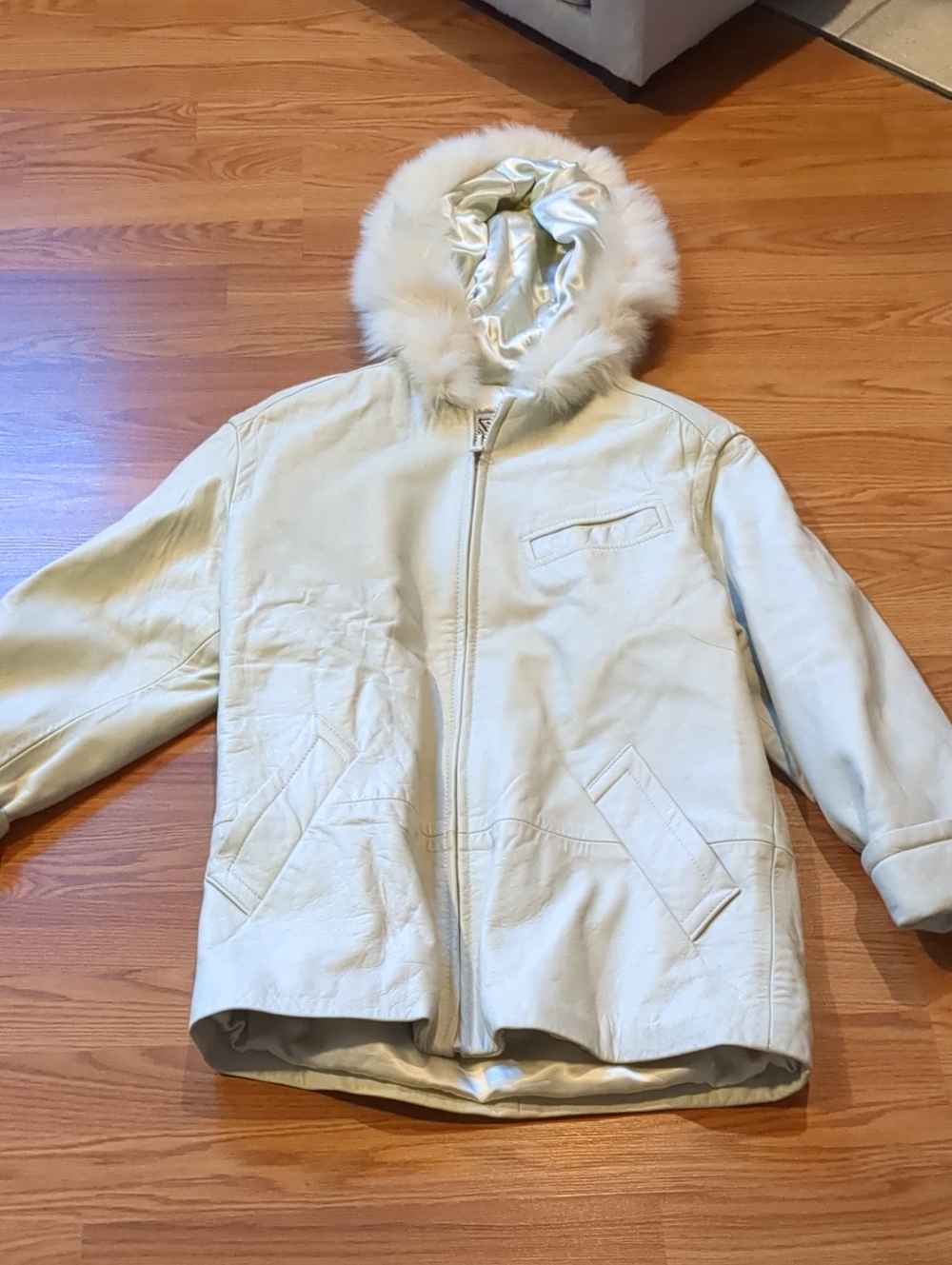 VTG Marvin Richards Cream Leather Fur Hood Jacket S